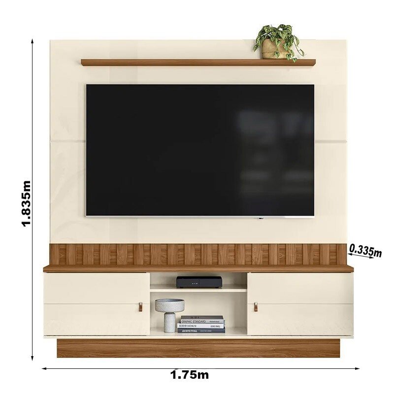 Home Florianópolis Larg.1.75m Off/Amêndoa C/ Detalhe Ripado para TV até 70" - Mobler - Imagem 4