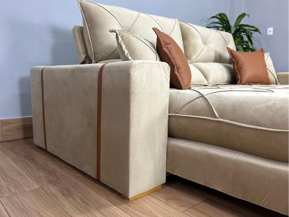 Sofá Retrátil e Reclinável Gran Bello 2.50m - Bege Veludo - Imagem 8