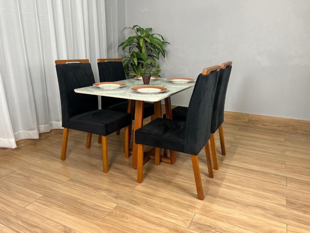 Mesa de Jantar Bali 1.20x0.80 Com 4 Cadeiras Isa - Cinamomo/Off White/Preta - Imagem 2