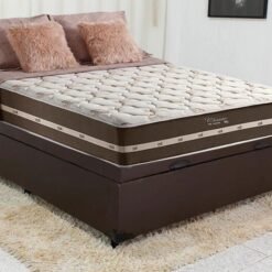 Box Baú Casal Eli Korino Marrom Blindado + Colchão Casal Classic Marrom Molas Superlastic 138x188x64 Anjos