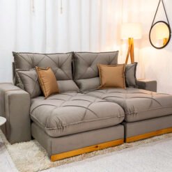 Sofá Retrátil Reclinável Gran Bello 2.50m Veludo Capuccino - Molas Ensacadas Pocket