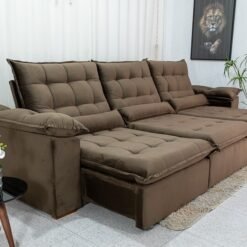 Sofá Retrátil Reclinável Emanuelly 3.20m Veludo Marrom 19 - D28 Soft