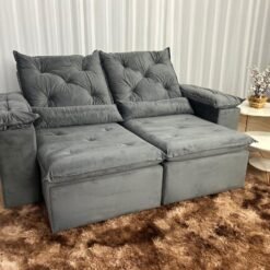 Sofá Retrátil Reclinável New Grécia 1.90m - Cinza Veludo