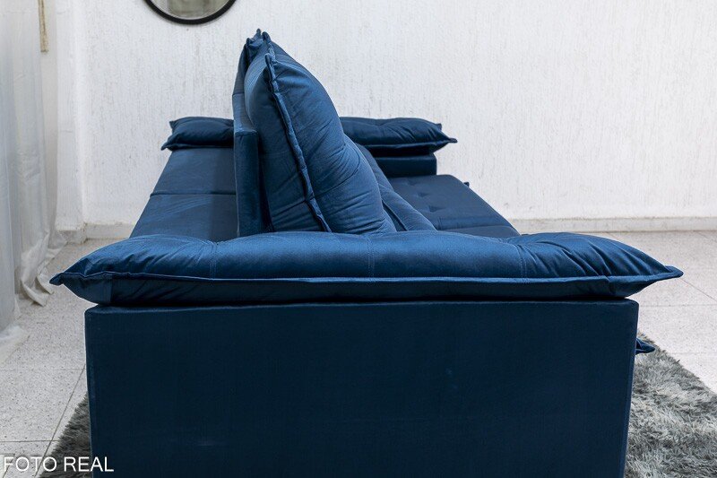 Sofá Retrátil Reclinável Emanuelly 2.30m Veludo Azul - D28 Soft - Imagem 8