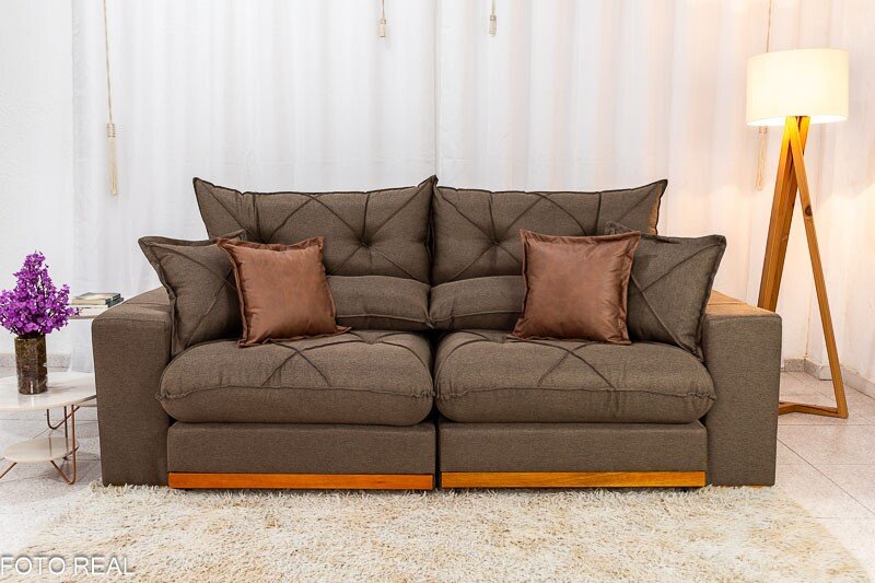 Sofá Retrátil Reclinável Gran Bello 2.30m Linho Marrom 28 - Molas Ensacadas Pocket - Imagem 5