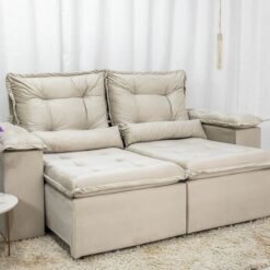 Sofá Retrátil Reclinável Grécia 2.00m Veludo Bege - Sem caixa