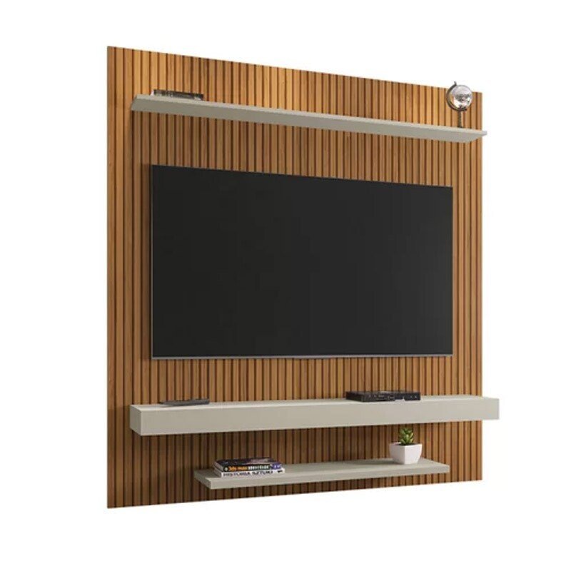 Painel Leme Larg. 1.50m Cinamomo/Ripado/Off White Impressão Ripada 3D para TV até 60" - Bechara - Imagem 3