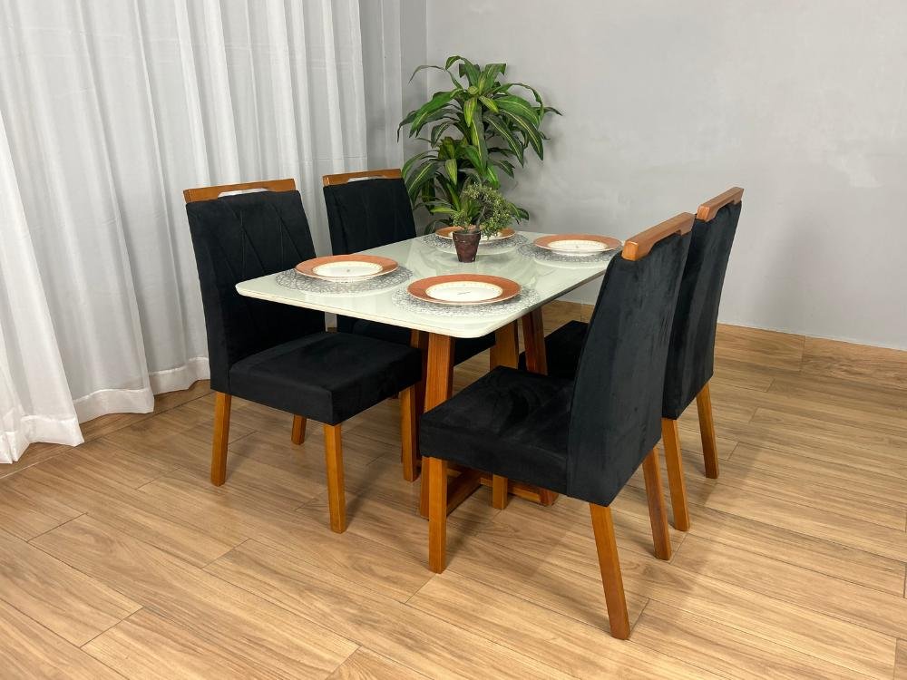 Mesa de Jantar Bali 1.20x0.80 Com 4 Cadeiras Isa - Cinamomo/Off White/Preta - Imagem 4