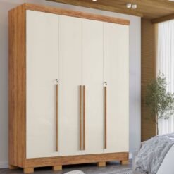 Guarda-Roupa Domus 4 portas com pés e chave - Cedro/Areia