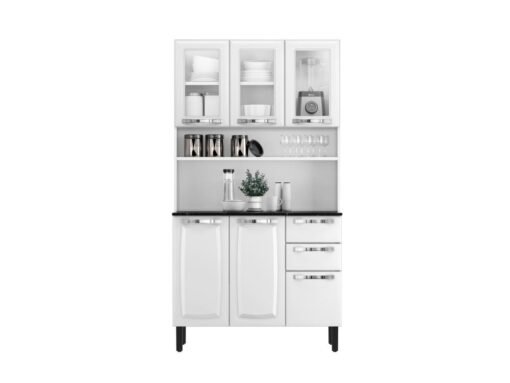Armário Kit de Cozinha c/ Vidro 1,05m Pratika - Branco - Imagem 6