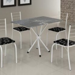 Conjunto Mesa Tubular Rio Branca com 4 cadeiras Tampo Granito Topázio - 1.00x0.60