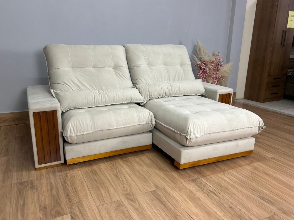 Sofá Retrátil e Reclinável Búzios 2.30m - Bege Veludo - Imagem 3