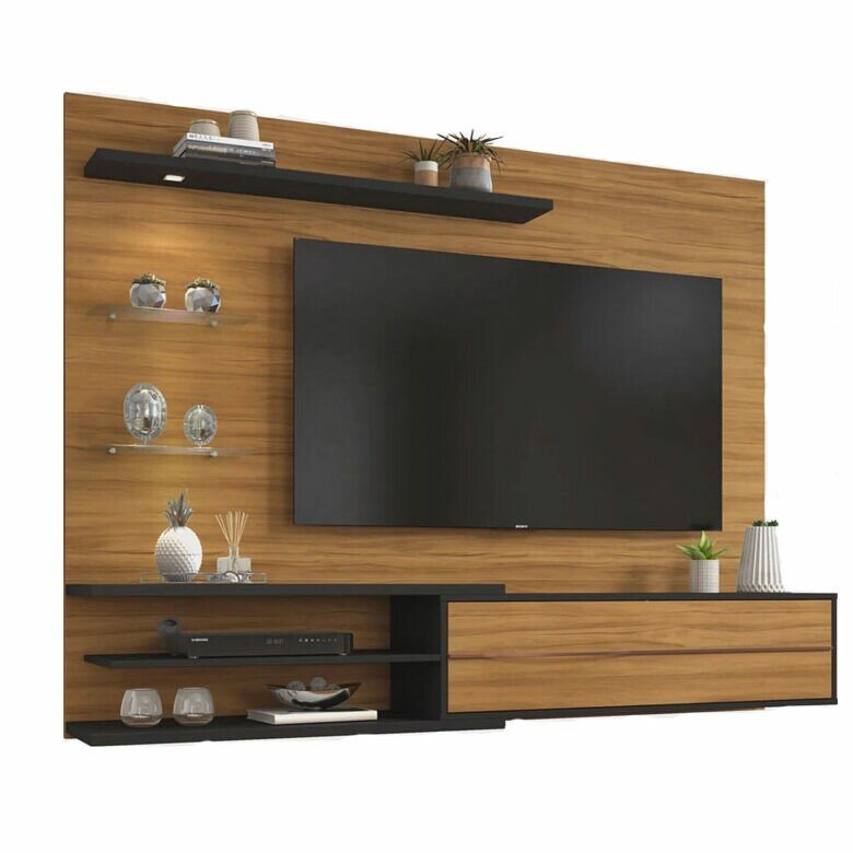 Painel NT 1115 Larg. 1.80m Freijó/Preto C/ Led para TV até 60"- Notável - Imagem 2