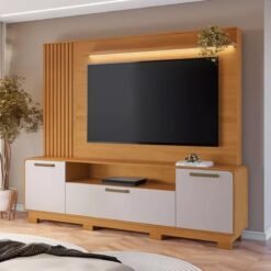 Home Apego Larg. 2.00m Cinamomo/Off C/ Luminária LED e Detalhe Ripado TV até 65" - JCM