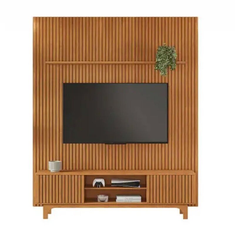 Rack Triunfo Larg. 2.00m Cinamomo + Painel Riso Larg. 2.07m Cinamomo Ripado para TV até 75" - JCM - Imagem 2