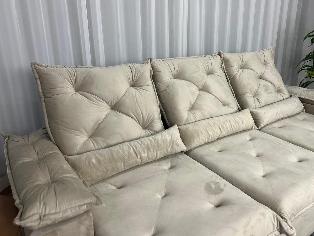 Sofá Retrátil Reclinável Porto Madeiro 2.70m- Bege Veludo - Imagem 6