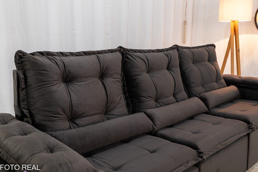 Sofá Retrátil Reclinável Grécia 2.70m Veludo Marrom - Sem Caixa - Imagem 6