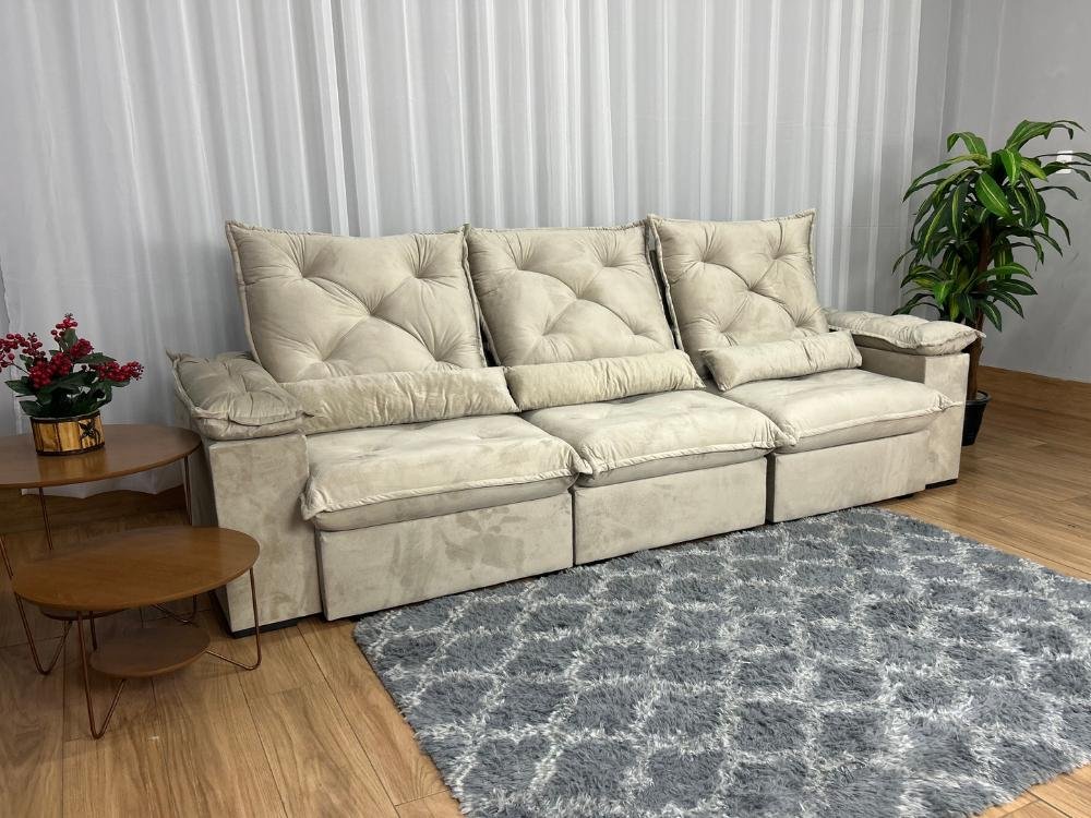 Sofá Retrátil Reclinável Porto Madeiro 2.70m- Bege Veludo - Imagem 4