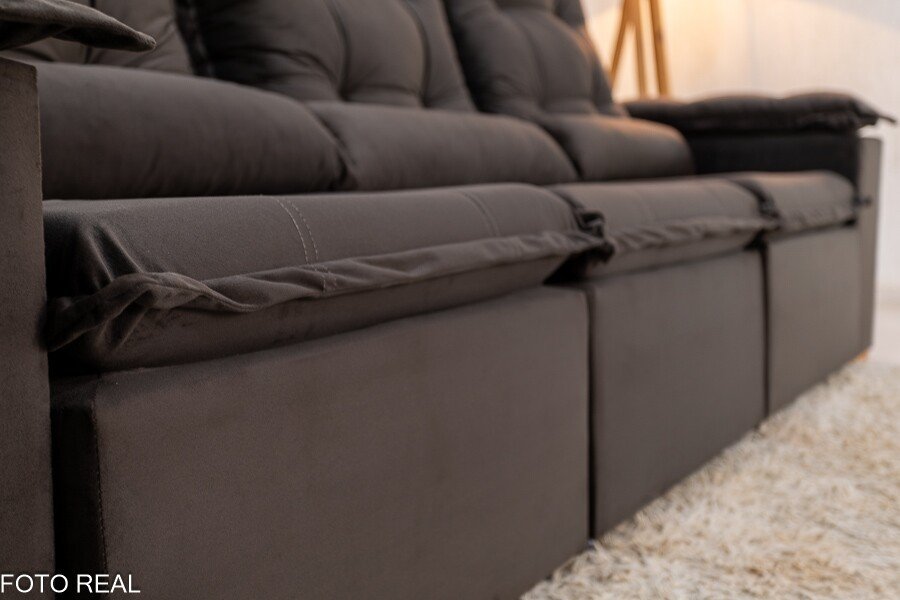 Sofá Retrátil Reclinável Grécia 2.70m Veludo Marrom - Sem Caixa - Imagem 7