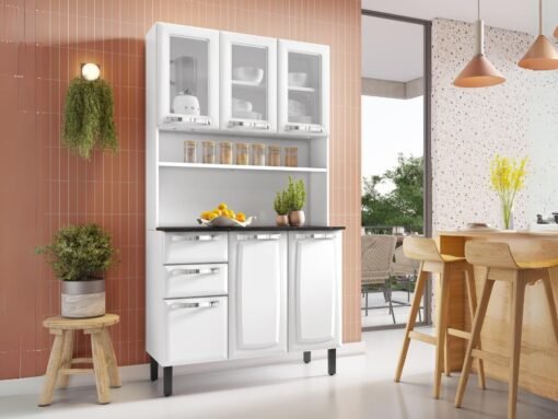 Armário Kit de Cozinha c/ Vidro 1,05m Pratika - Branco
