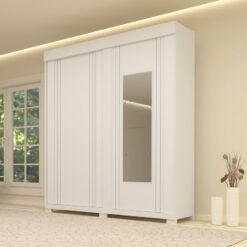 Roupeiro Heloisa Branco 2 Portas C/ 1 Espelho e Pés 100% MDF Larg. 1.80m - ACP