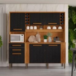 Armário Kit de Cozinha Catar 6 Portas 2 Gavetas - Cinamomo/Preto