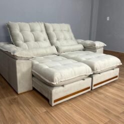 Sofá Retrátil e Reclinável Istambul 2.30m - Bege Veludo