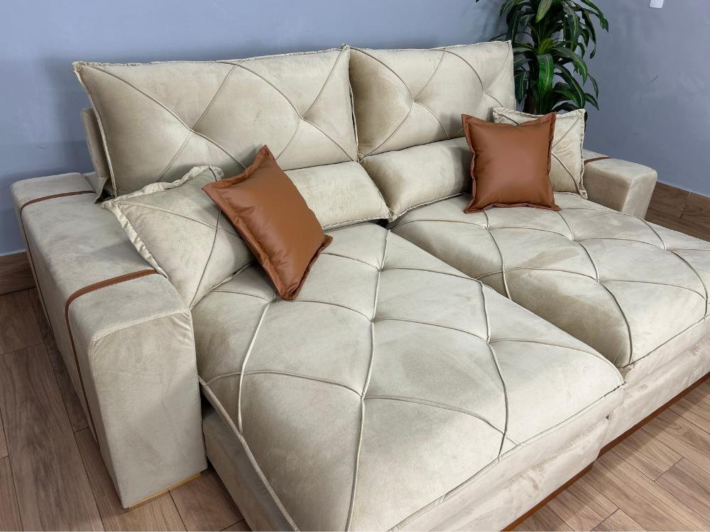 Sofá Retrátil e Reclinável Gran Bello 2.50m - Bege Veludo - Imagem 10
