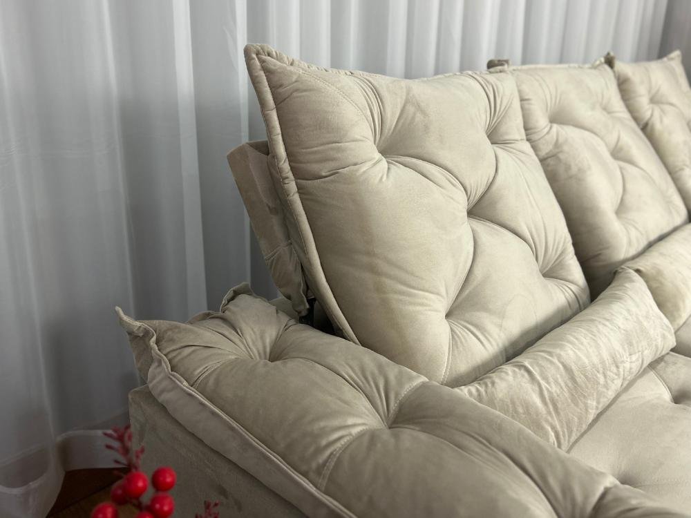 Sofá Retrátil Reclinável Porto Madeiro 2.70m- Bege Veludo - Imagem 5