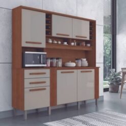Armário Kit de Cozinha Catar 6 Portas 2 Gavetas - Cinamomo/Off White