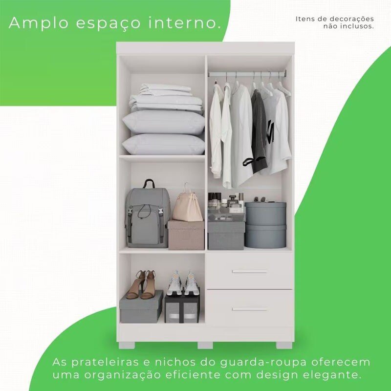 Guarda-Roupa Solteiro 4 portas Estrela Larg. 1.00m Branco Com Pés Sallêto - Imagem 2
