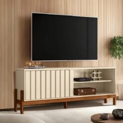 Rack Bancada New Aurora Larg. 1.88m Pérola Metalizada/Cinamomo Mel para TV até 75" - Mobler