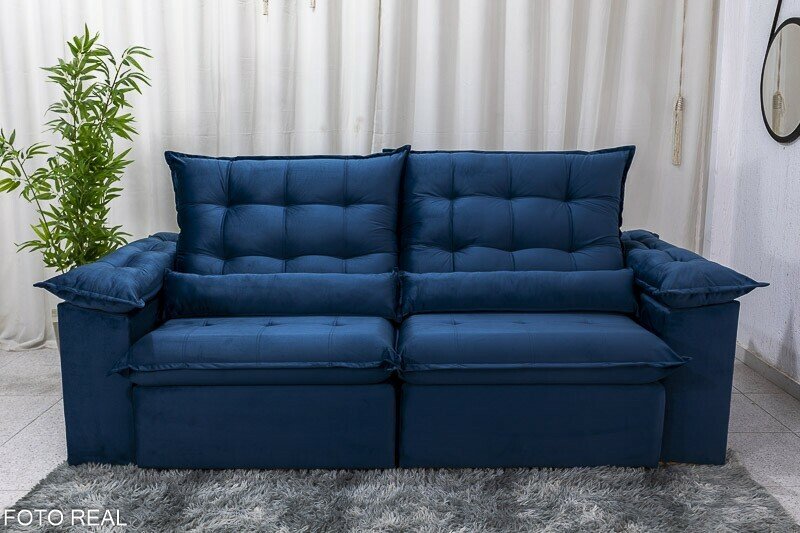 Sofá Retrátil Reclinável Emanuelly 2.30m Veludo Azul - D28 Soft - Imagem 5