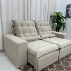 Sofá Retrátil Reclinável Small 2.00m - Bege Veludão