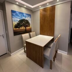 Mesa Jantar Cancun 120×90 4 Cadeiras Linho Bege 178 Cel Móveis