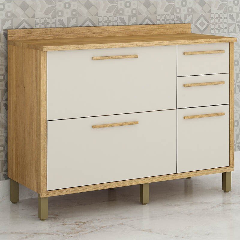 Balcão Cozinha Torino Cinamomo/Off 3 Portas 2 Gavetas Larg. 1.20m - Valdemoveis