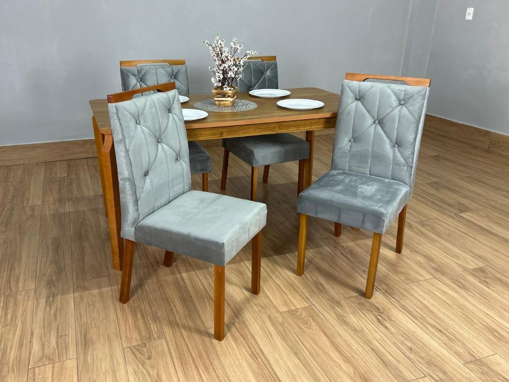 Mesa de Jantar Alegra 1.20x0.80 Com 4 Cadeiras Jasmim - Cinamomo/Cinza - Imagem 4