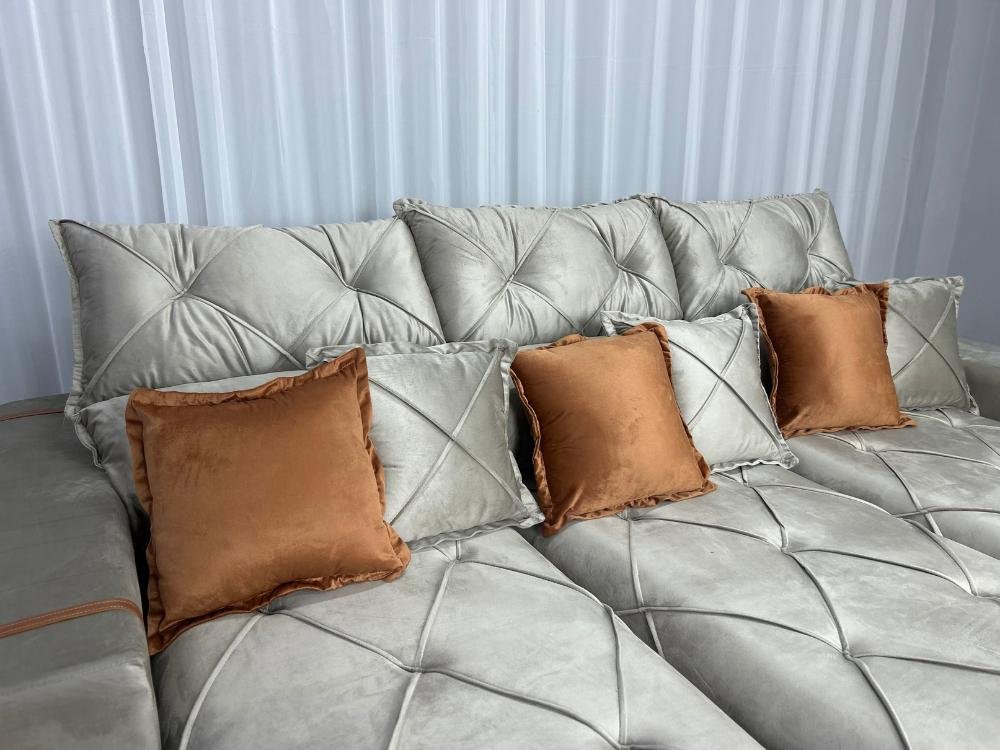 Sofá Retrátil Reclinável Pleno 3 Módulos 2.90m - Capuccino Veludo - Imagem 6