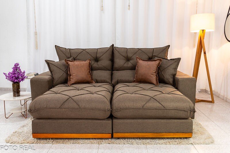 Sofá Retrátil Reclinável Gran Bello 2.30m Linho Marrom 28 - Molas Ensacadas Pocket - Imagem 2