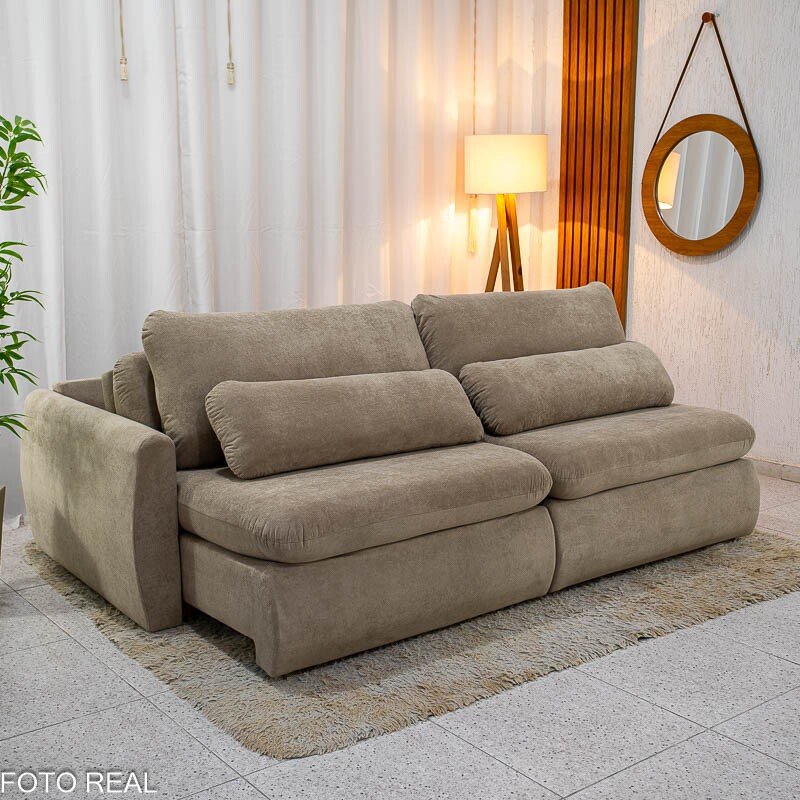 Sofá Retrátil Amaranto Premium 2.30m Veludo Plush Bege - Sem Caixa - Imagem 4
