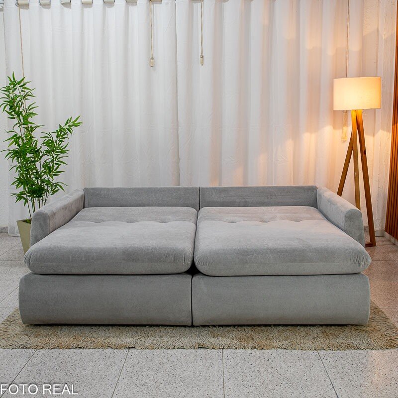Sofá Retrátil Amaranto Premium 2.30m Veludo Plush Prata - Sem Caixa - Imagem 10