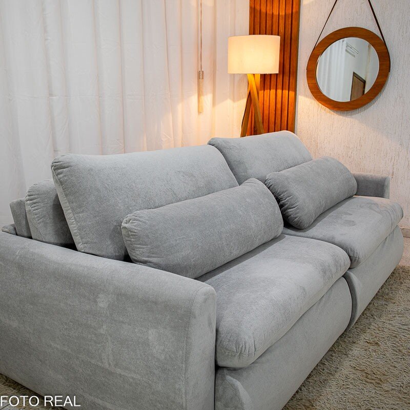 Sofá Retrátil Amaranto Premium 2.30m Veludo Plush Prata - Sem Caixa - Imagem 15