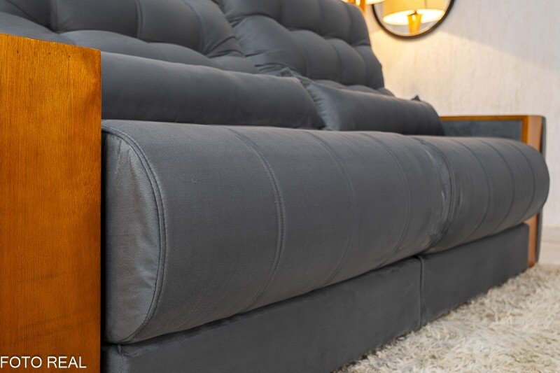 Sofá Retrátil Reclinável Gênova 2.50m Veludo Cinza 814 - Molas Ensacadas - Imagem 7
