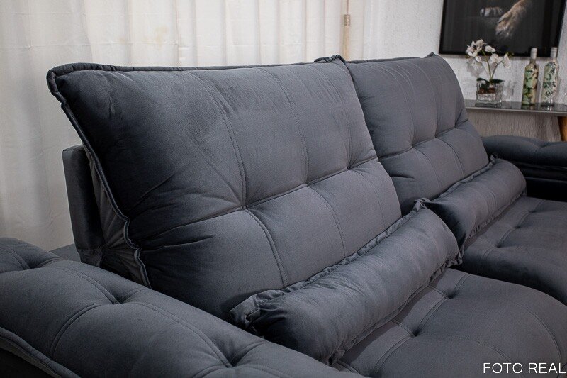 Sofá Retrátil Reclinável Ibis 2.30m Veludo Cinza 814 - D33 e Molas Ensacadas - Imagem 6
