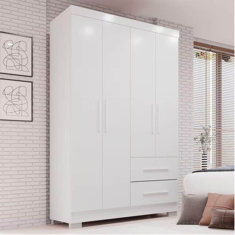 Guarda-Roupa Solteiro 4 portas Estrela Larg. 1.00m Branco Com Pés Sallêto