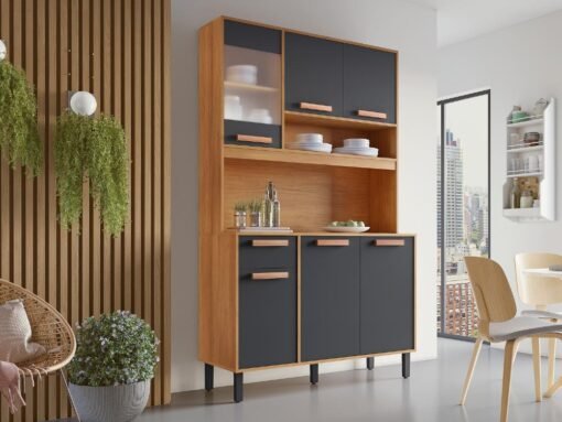 Armário Kit de Cozinha Nápoles 1,20m - Cinamomo/Grafite