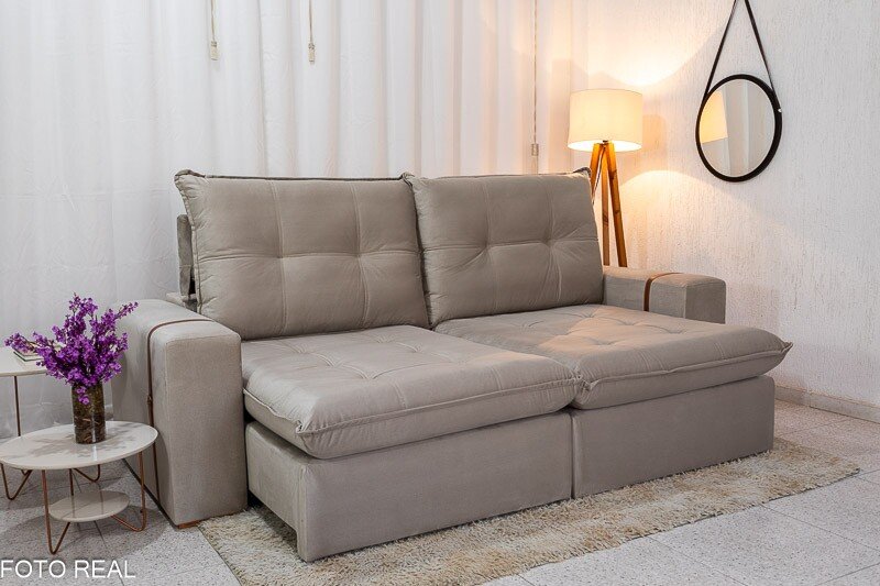 Sofá Retrátil Reclinável 2.50m Santiago Veludo Bege 525 - Molas Ensacadas - Imagem 2