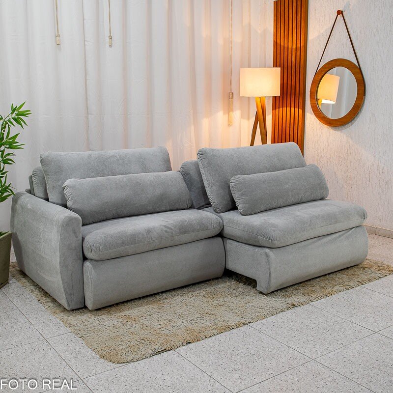 Sofá Retrátil Amaranto Premium 2.30m Veludo Plush Prata - Sem Caixa - Imagem 2