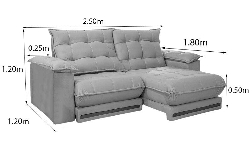 Sofá Retrátil Reclinável Barcelona 2.50m Veludo Prata 321 - D33 e Molas Ensacadas - Imagem 9