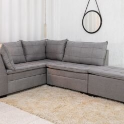 Sofá Canto 5 lugares com Puff Viena Linho Cinza A59